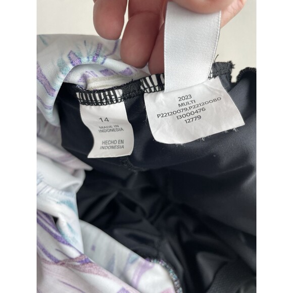 Miradonna By Miraclesuit Swimsuit Women 14 Purple Palm Leaves Wrap Front Cinched - Picture 6 of 7